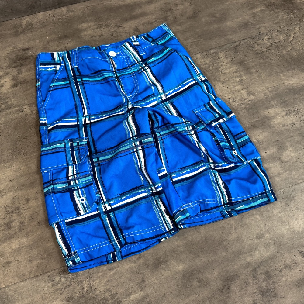 Y2K 2000's 00's OP Ocean Pacific Blue Plaid Checkered Cargo Short's